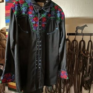 Scully Black Floral Embroidered Button Down Shirt